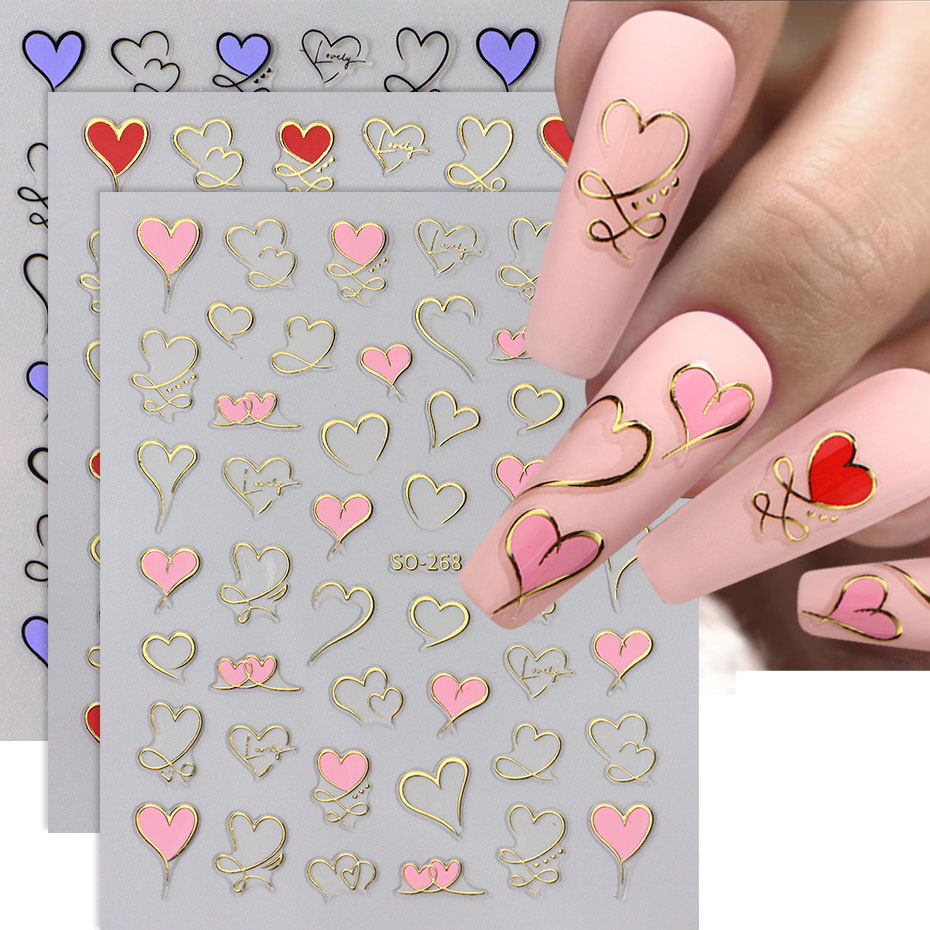 Nail Art Valentines Day - 3 uds Y2K oro onda línea