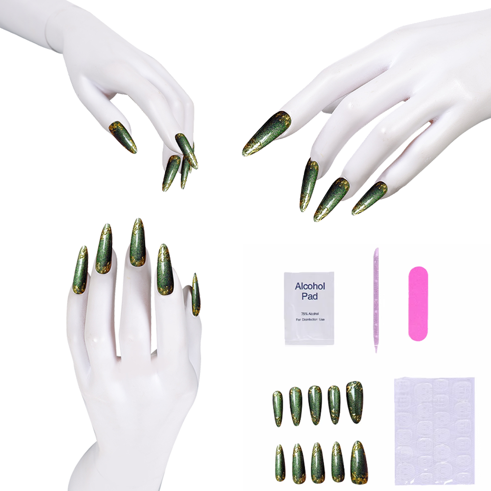 Uñas postizas verdes con detal - Nail Art Press On reseña y precio