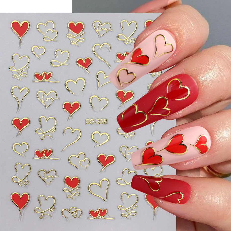 3 uds Y2K oro onda línea coraz - Nail Art Valentines Day reseña y precio