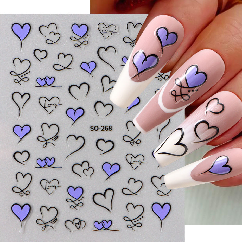 3 uds Y2K oro onda línea coraz - Nail Art Valentines Day reseña y precio